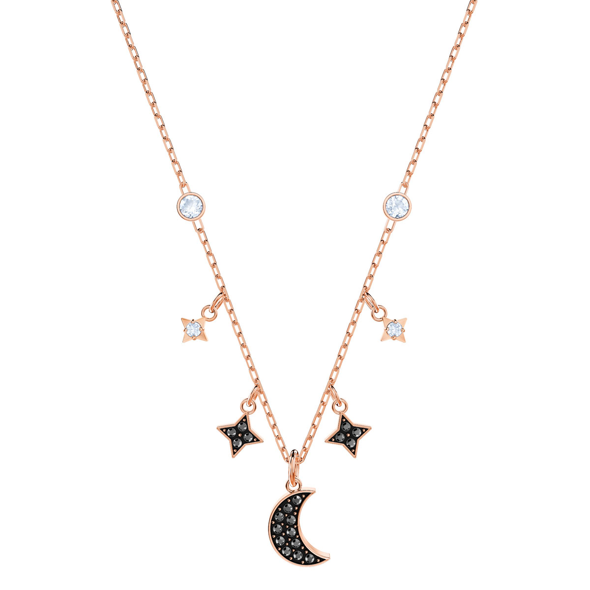 Swarovski Black Crystal and Rose Gold Symbolic Moon Necklace